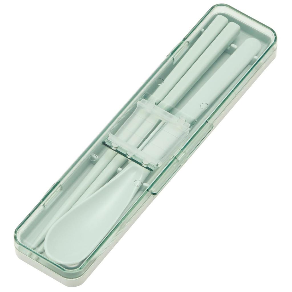 Skater Noiseless Bento Spoon and Chopsticks Set with Case 18cm Smoky Green CCS3SA-A