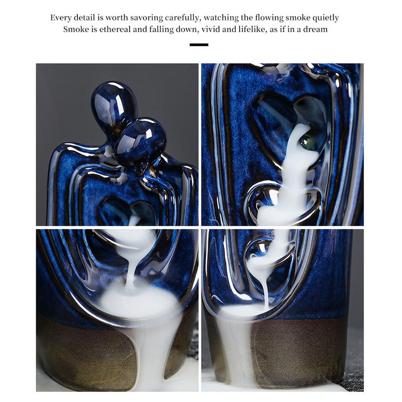 Backflow Incense Burner Love Couple Figurine Incense Cones Holder Tabletop Centerpiece Backflow Aromatherapy Stove Ceramic Cone