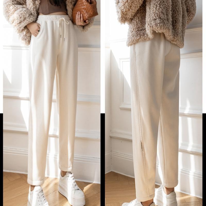 Fashion Women Casual Thicken Harem Pants Autumn Winter Plush Velvet Capris Solid Fleece Chenille Pants Women High Waist Straight Ladies Trousers 2356