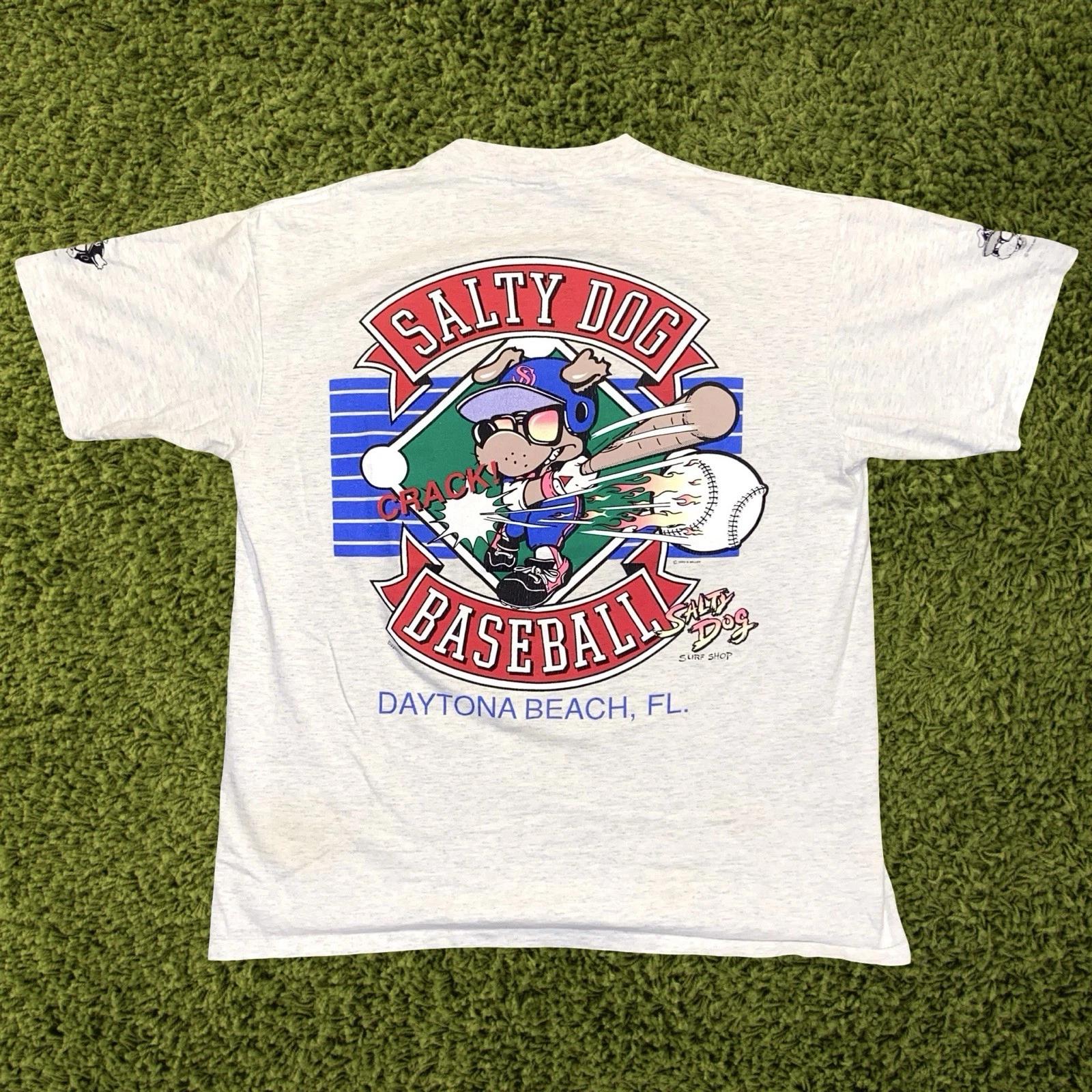 Vintage 80s Salty Dog Baseball T Shirt Daytona Beach Florida Size Large USA Made L