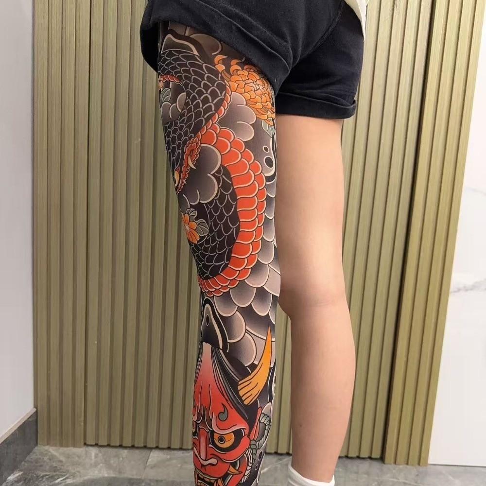 1 Paar Atmungsaktive Tattoo-Socken Japanischer Stil Ganzbein-Strumpf Herren Sonnenschutzsocken Angeln