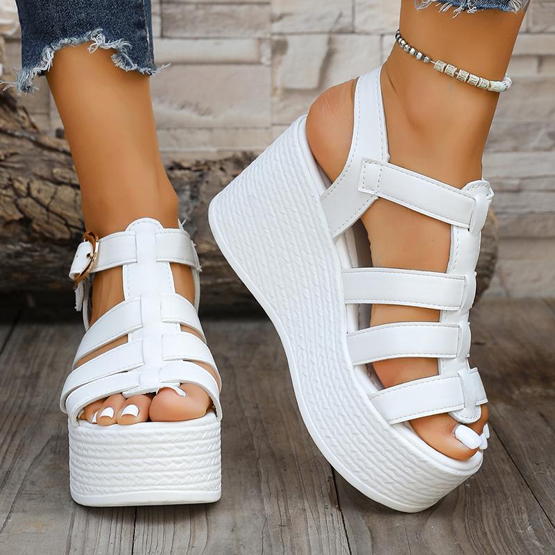 Fashion Roman Style Women's Wedge Heel Sandals Thick Bottom Buckle Strap Gladiator Sandals Woman Summer White Chunky Platform Sandalias