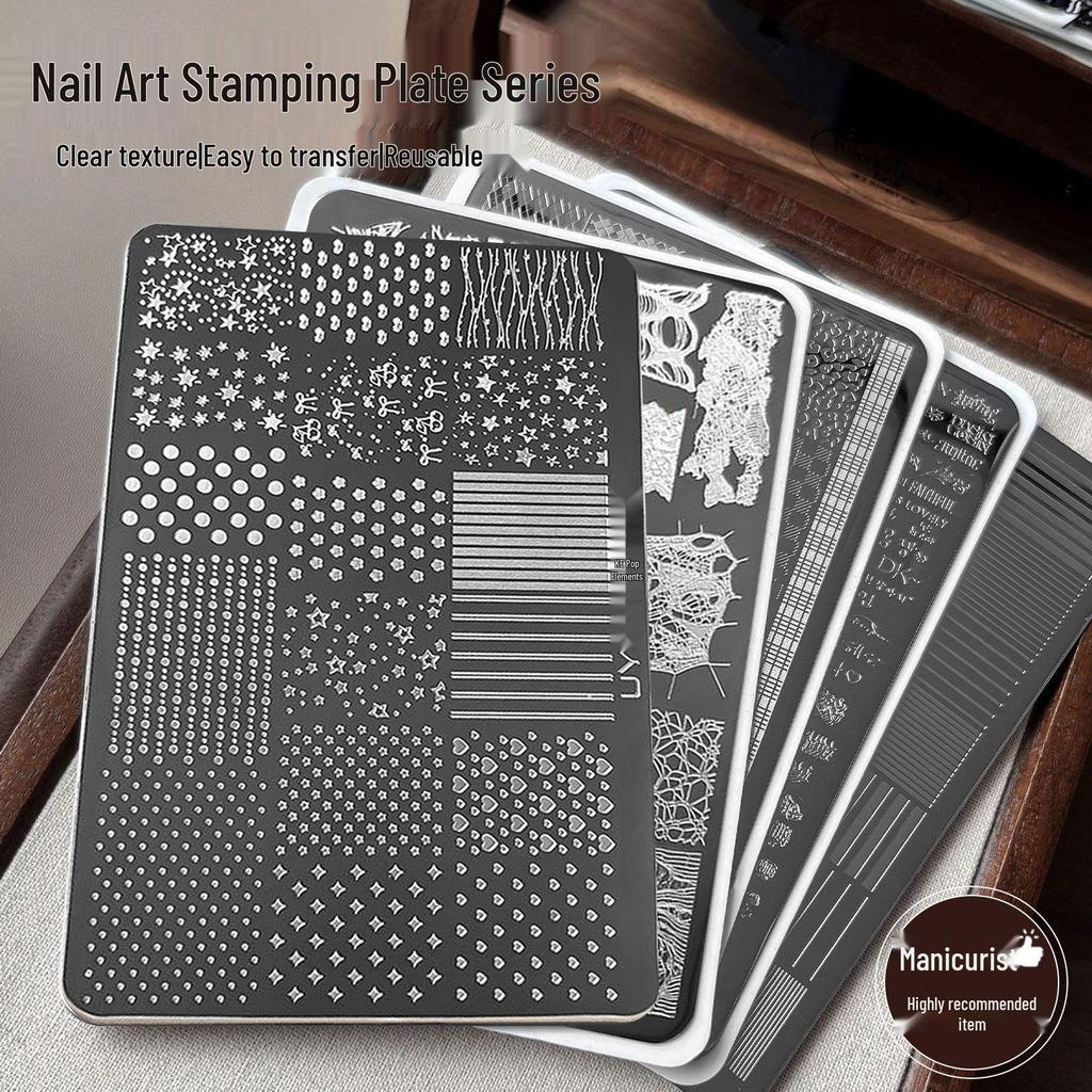 Nail Art Stamping Plates - Star, Polka Dot, Lines, Grid Lace Textures