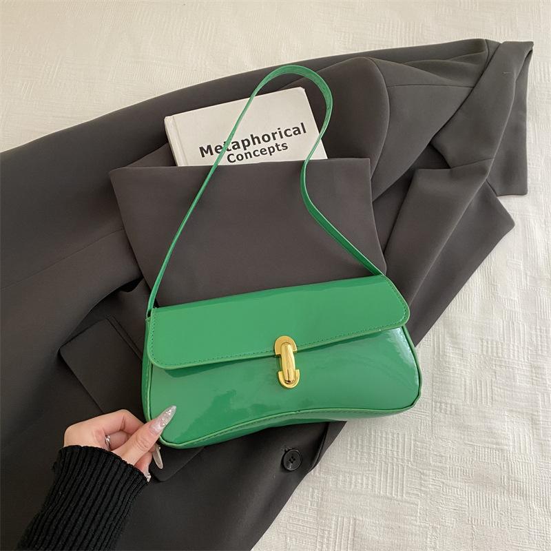 Vintage Glossy Solid Color PU Leather Women's Shoulder Bags Fashi Lock Ladies Underarm Bags Versatile Female Small Square Bag