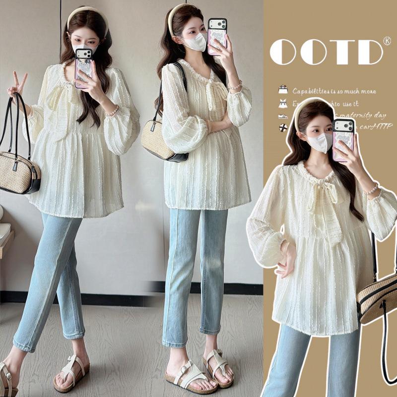 

Spring & Autumn Maternity Loose Long Sleeve Korean Doll Shirt - Age-Reducing Versatile Fashion Top 2XL