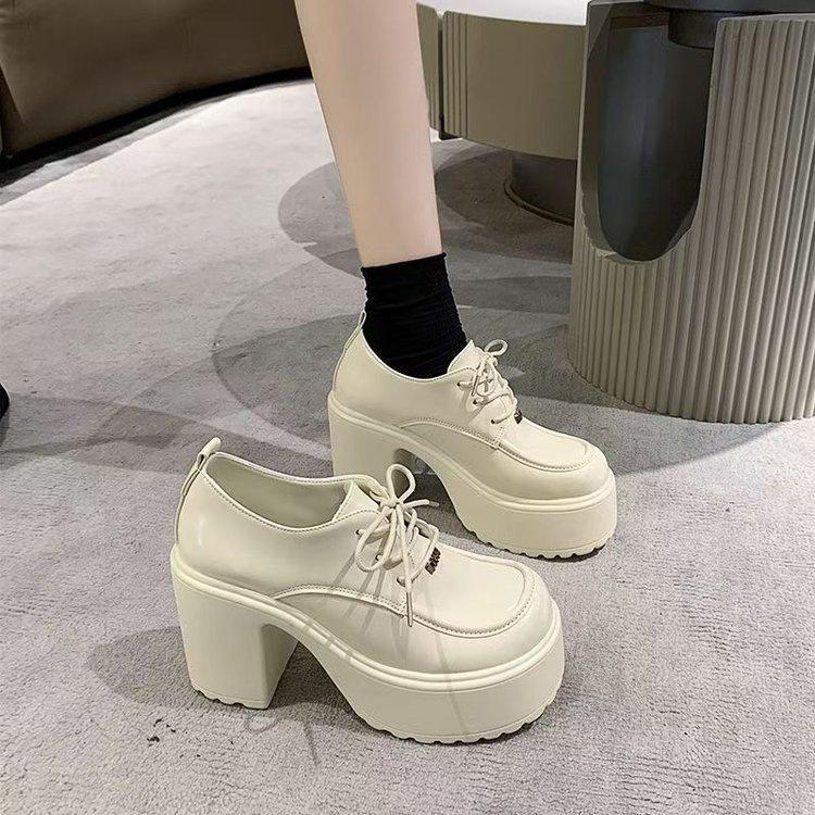 British style small leather shoes thick heels high heels new spring waterproof table heightening Mary Jane single shoes
