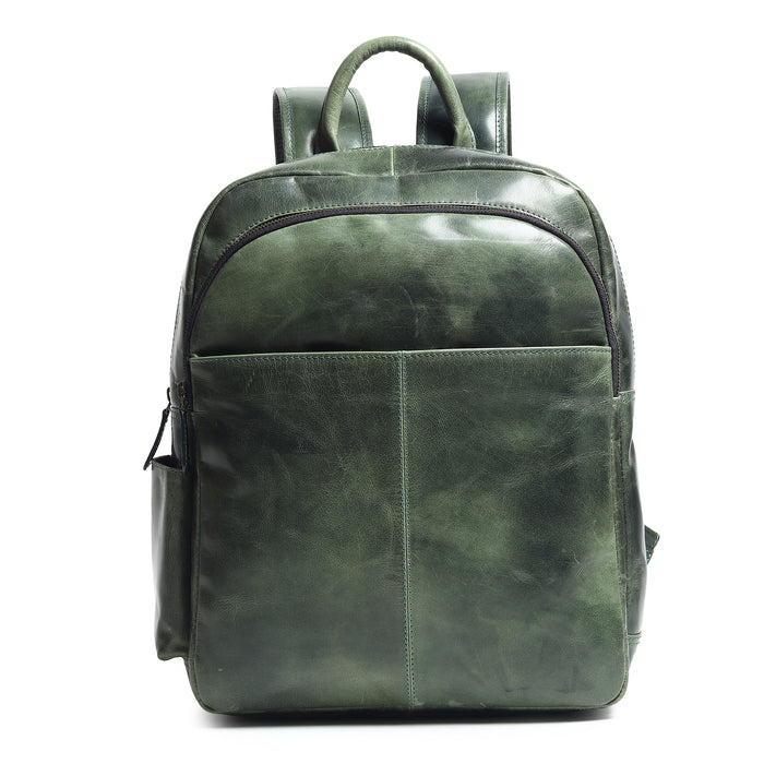 MaheTri Luxury Italian Leather Backpack, Green Genuine Leather Bag For Everyday Use 16 Inch зелёный