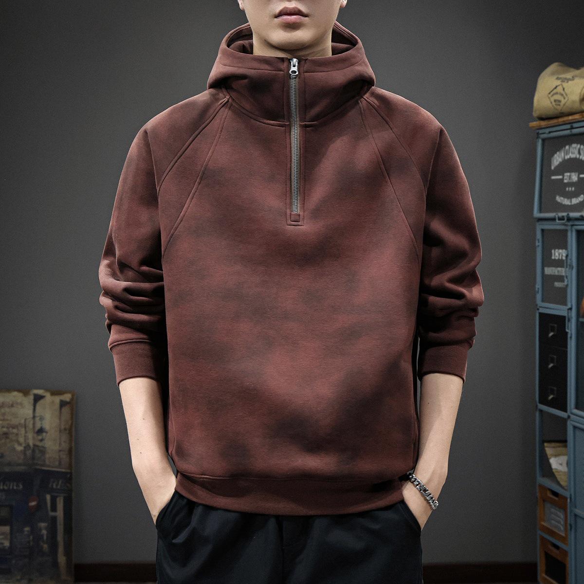 Men s Autumn Winter Heavyweight Raglan Sleeve Hoodie, 350g Half-Zip, Warm and Trendy Long Sleeve Jacket. M fits 100-120 jin