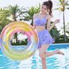 Float for Adults and Children, 90100cm, O-Shaped, with Handle, Sequin Rainbow Design, Leak-Resistant, Stable, Perfect for Summer Vacation, Beach,