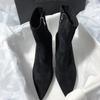 Spitze Zehensocke Kurze Stiefel Seitlicher Reißverschluss Stiefeletten Dünner Hoher Absatz Herbst Winter Damenschuhe
