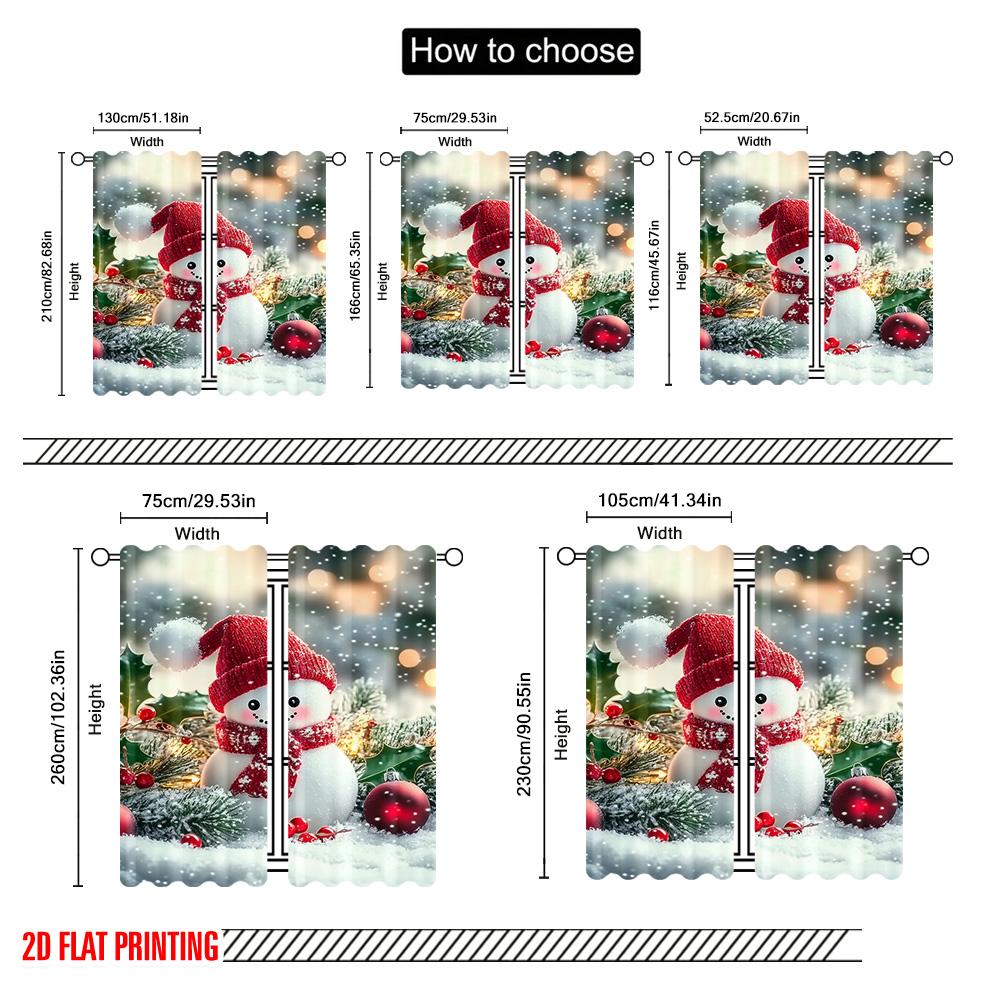 2pcs 2D Flat Printing Merry Christmas Window Curtains Snowman 0 Versatile Fabric Without Electricity Family Party Decoration