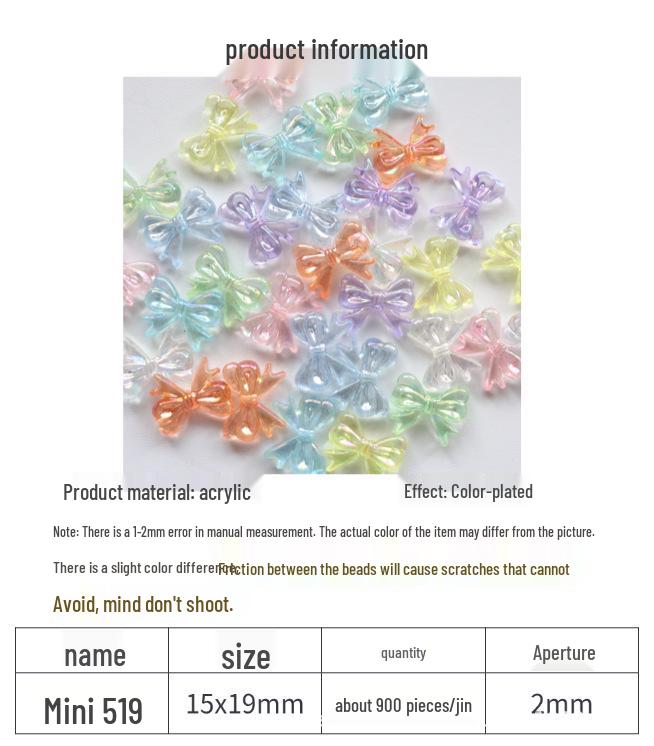 Transparent Color-Plated Mini Bow Beads for DIY Phone Chains, Jewelry, and Hair Accessories