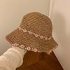 Sweet bow embroidered straw hat women's seaside vacation fisherman's hat children's summer hollow breathable straw visor