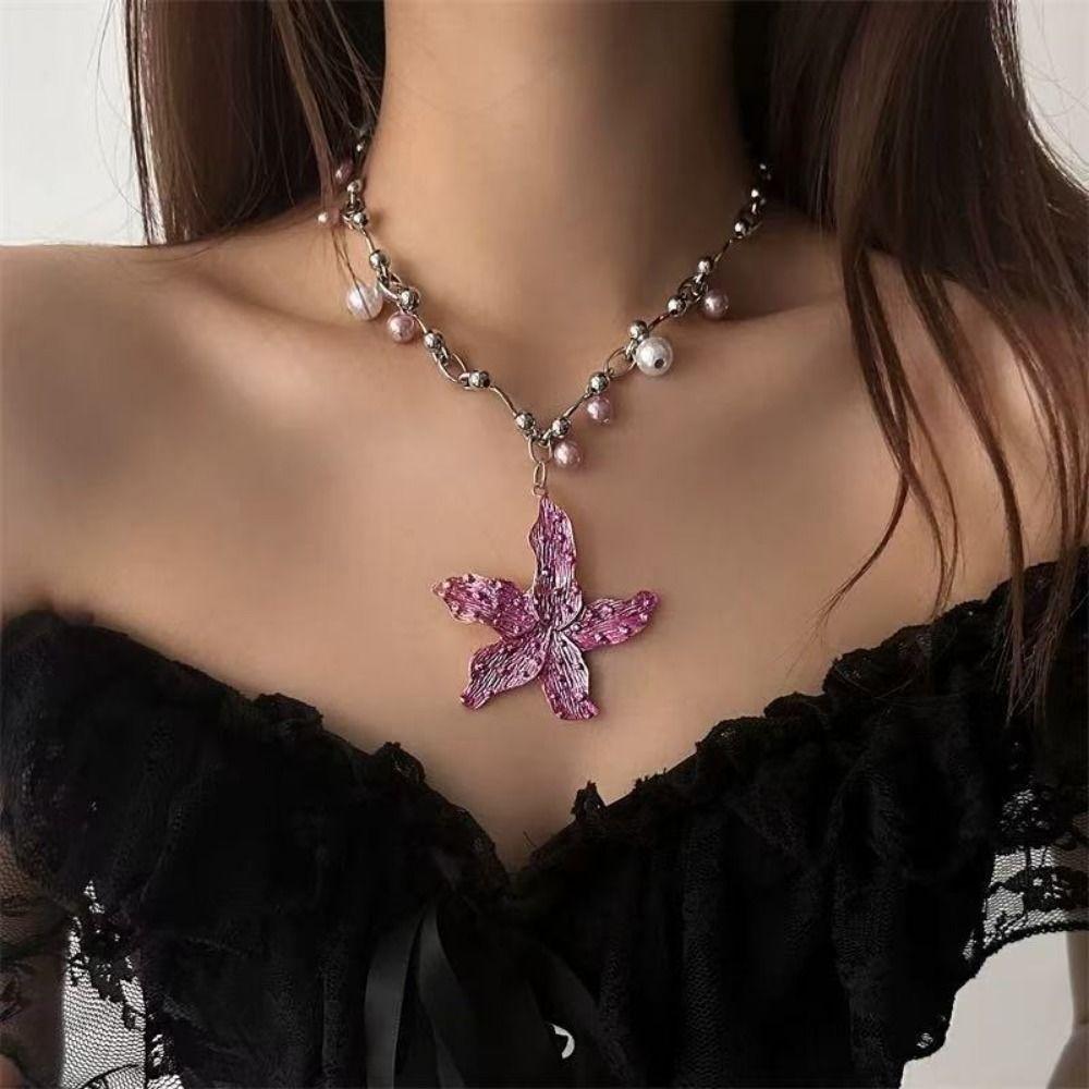 Bohemia Starfish Pendant Necklace Imitation Pearl Clavicle Chain Pearls Necklace  Women
