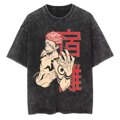 Jujutsu Kaisen Ryomen Sukuna Graphic Print Vintage Washed Oversized Anime Streetwear T-Shirt