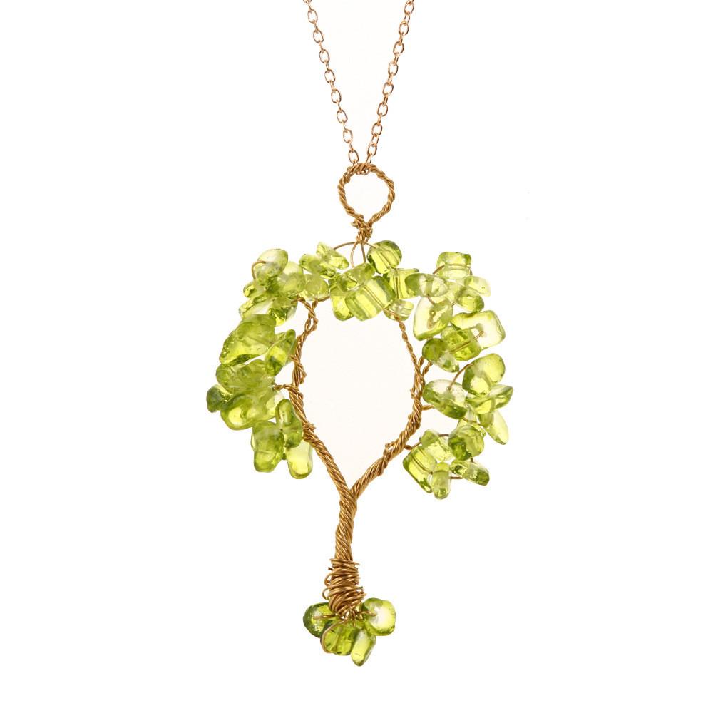 Tree Shape Design Pendant Necklace With Copper Wire Wrap For Women