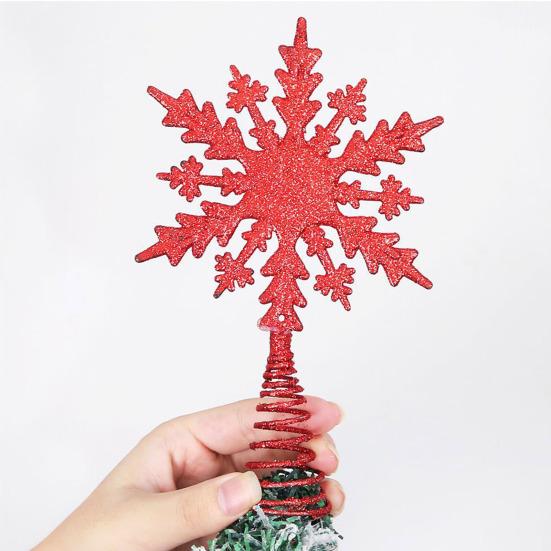Snowflake Tree Topper Gold Red Glittered Iron Star for Christmas Tree Easy Installation Festive Decoration for Holiday Parties
