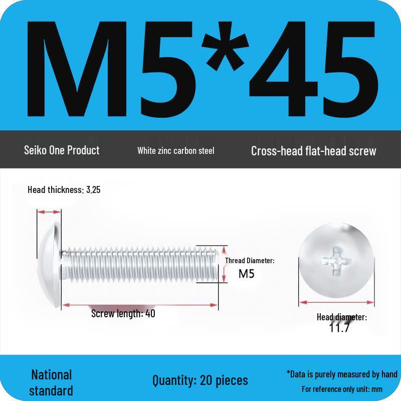 White Zinc M3-M6 Phillips Flat Head, Pan Head, and Mushroom Head Machine Screws