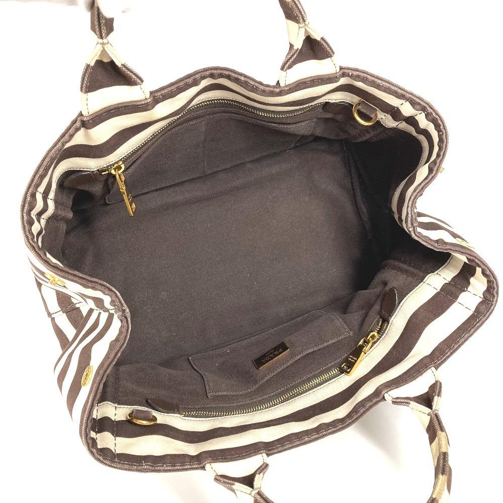 Prada Canapa Logo Border Bag Tote Bag Hand Bag Canvas Brown/White