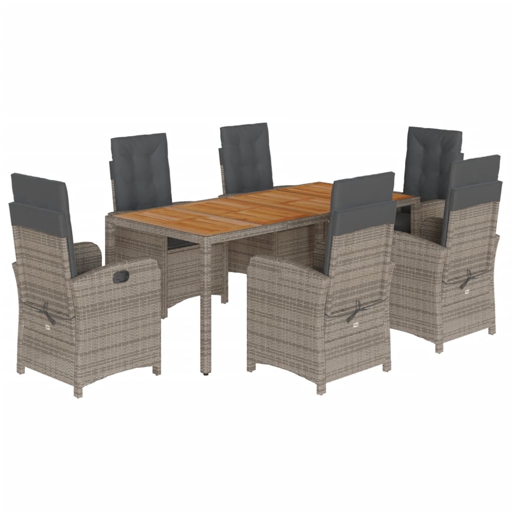 Vidaxl 7-Cz. Gartenmöbel-Set mit Kissen, Grau, PE-Rattan