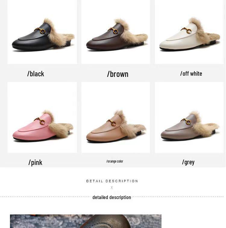 2025 Women's Genuine Leather Furry Half-Slippers with Horsebit Strap - Warm Autumn/Winter Shoes