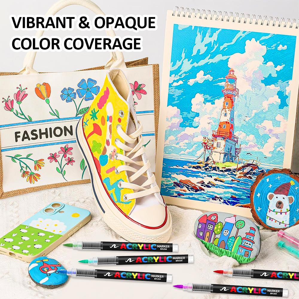 12/24/48/60 Colors Acrylic Marker Pen Paint Brush Pen Painting Coloring Pen DIY Graffiti Art Making School and Office Supplie
