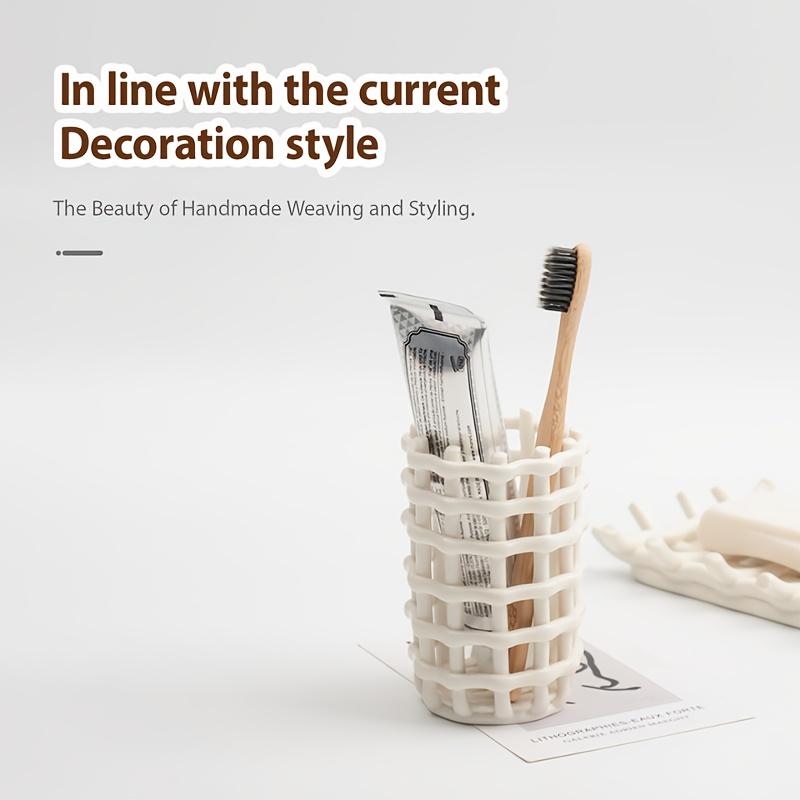 Handwoven Ceramic Toothbrush Holder Bathroom Organizer Luxury Toothpaste Tube Makeup Brush Storage