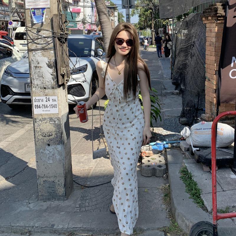 Damen Sommer Mode Sanfter Wind Süßes Blumenkleid Design Sinn Schlank Ärmellos A-Linie Neckholder Langes Kleid