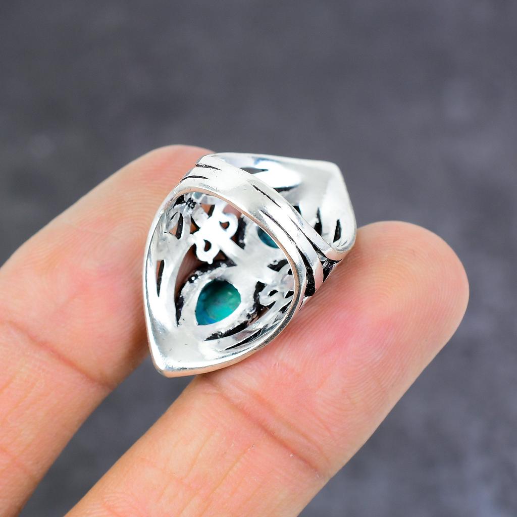 Tibetan Turquoise Gemstone 925 Sterling Silver Ring Size 8 Gift For Her