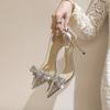 2025 Fashion Sliver Rhinestone Bow PVC Transparent Women Pumps Autumn Stiletto High Heels Sexy Bride Party Wedding Dress Shoes
