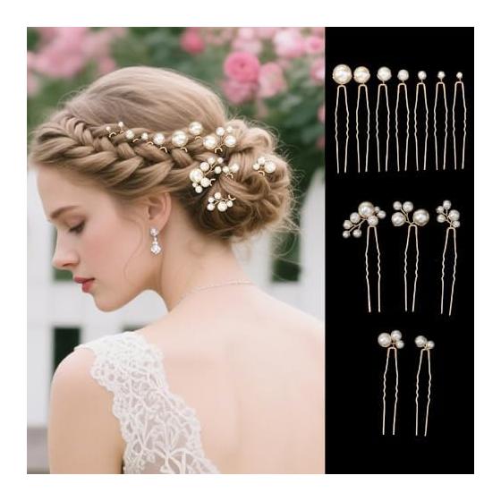DFsucces Pearl Hair Pins, U-Shaped Hairpins, Hair Clips for Everyday Wear, Japanese Outfits, Photoshoots, Weddings, Parties, Brides - 12 Pieces,