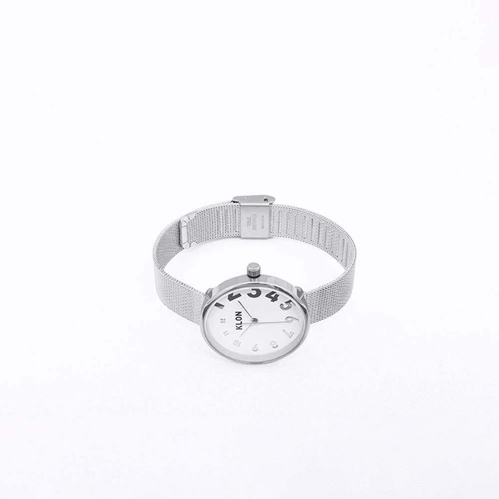 Simple Silver Stylish Brand Arm Watch KLON EDDY TIME 33mm Women's Men's -SILVER MESH- Ver.SILVER