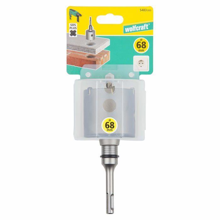 Trépan CT avec axe pilote SDS-Plus - wolfcraft - Diamètre 68 mm - Profondeur de coupe 46 mm, Foret Centreur - 5483000