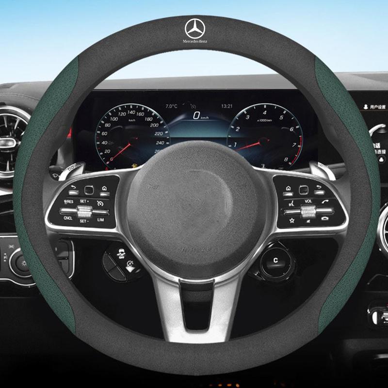 Car Suede Leather Steering Wheel Cover Anti Slip For Mercedes Benz W203 W204 W212 C180 GLK300 CLS CLK CLA SLK C S E Stickers XZ0