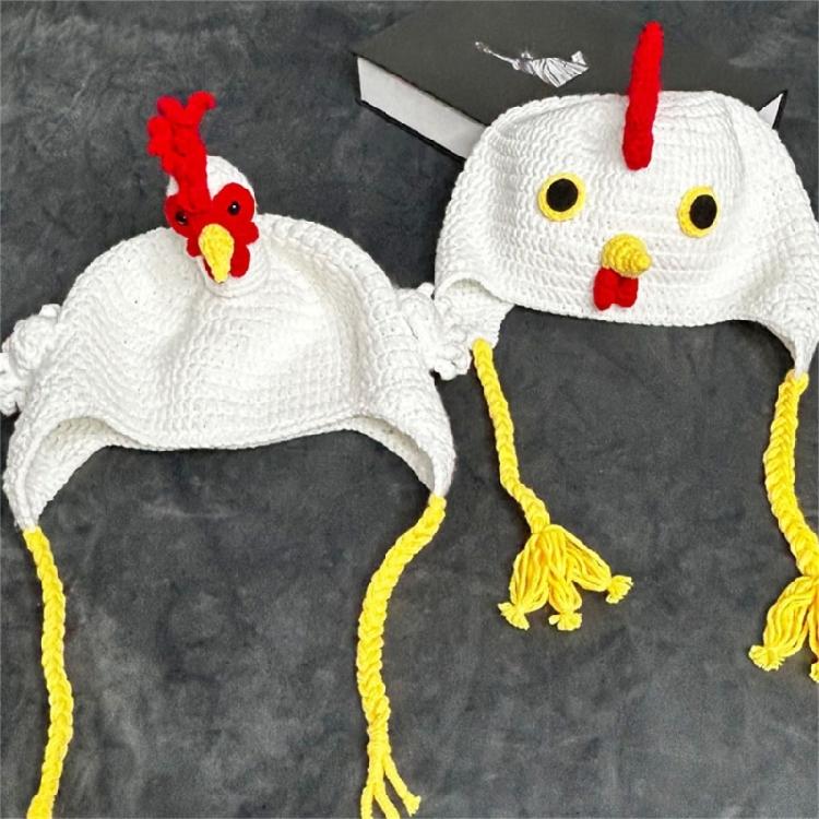 Holiday Turkey Hat Knitted Beanies Cartoon Chicken Ear Flap Hat Soft Cotton Animal Caps for Thanksgiving Celebrations