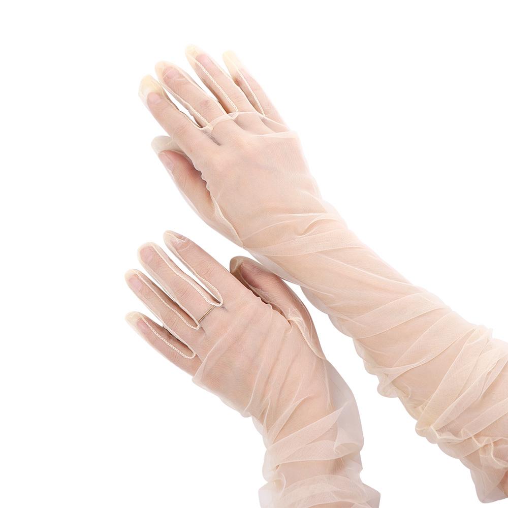 Silky Fashion Women Elbow Sheer Tulle Thin Gloves Lace Mitten Women Gloves Five Fingers Mitts