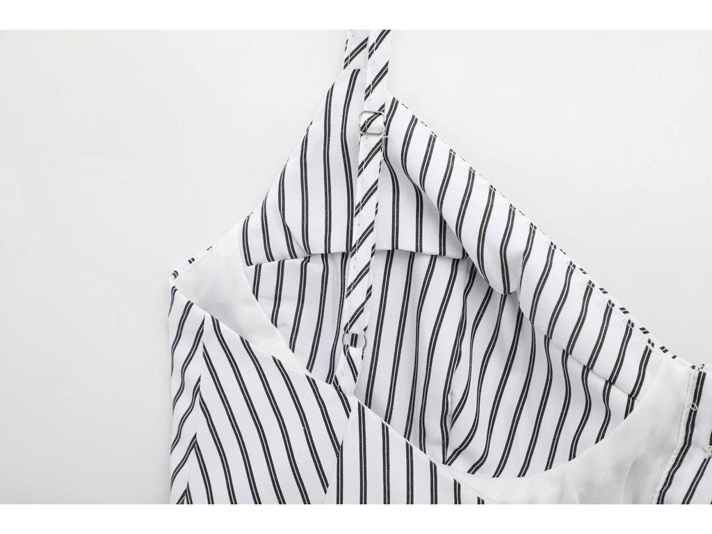 2025 Spring Sexy European & American Style Spaghetti Strap Pleated Poplin Top