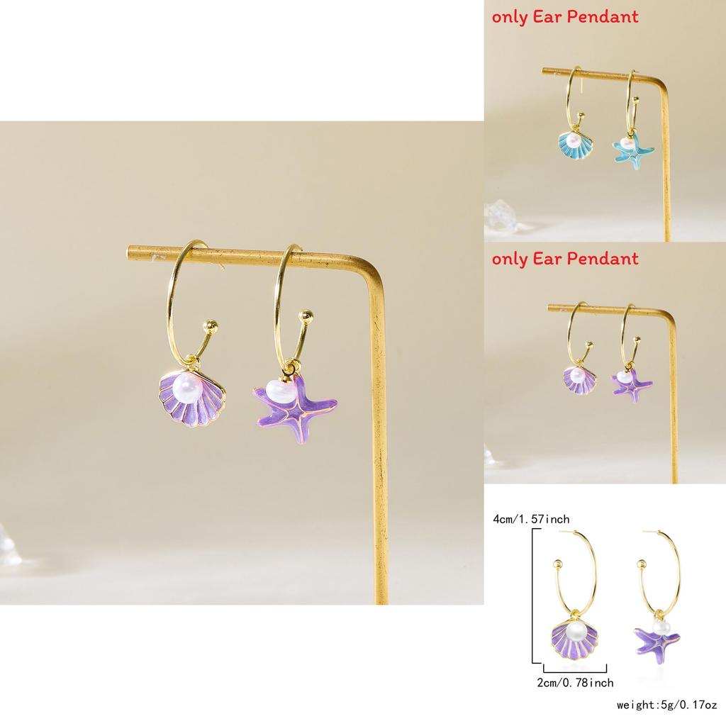 Summer Shell Pearl Drop Earrings For Women With Alloy And French Asymmetric Design