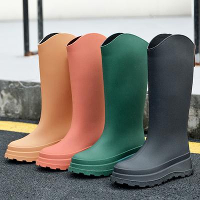 Hohe Regenschuhe Damen Neu Einfarbig Rutschfest Dicke Sohle Wasserschuhe Lange Gummistiefel Mode Wasserschuhe Thermische Gummischuhe