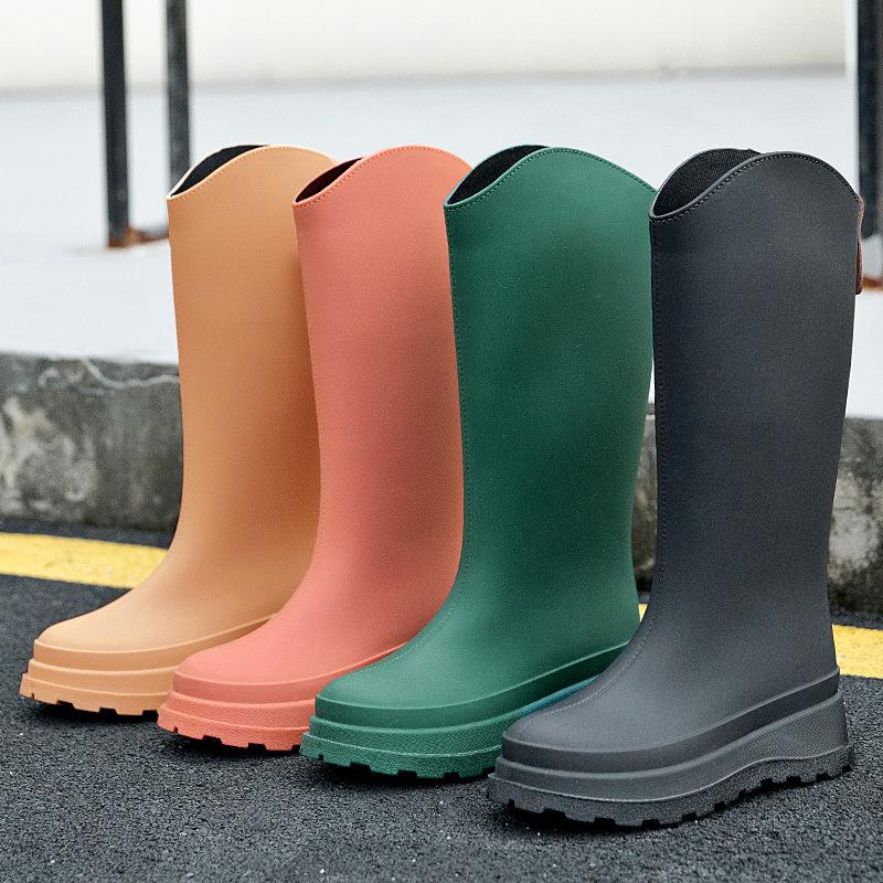 High rain shoes women's new solid color non-slip thick-soled water shoes long rain boots fashion water boots thermal rubber shoes