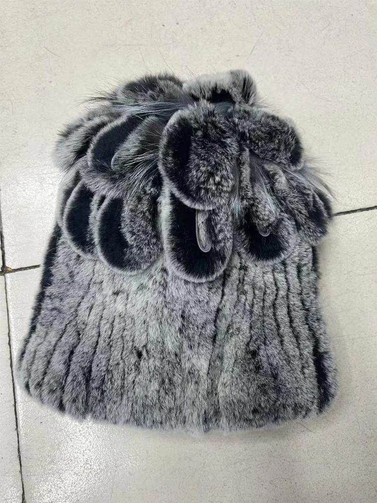 

Natural Rex Rabbit Fox Fur Hat 2025 Luxury Women Handmade Russian Style Fur Cap Winter Warm Beanies Female Fur Headgear Caps