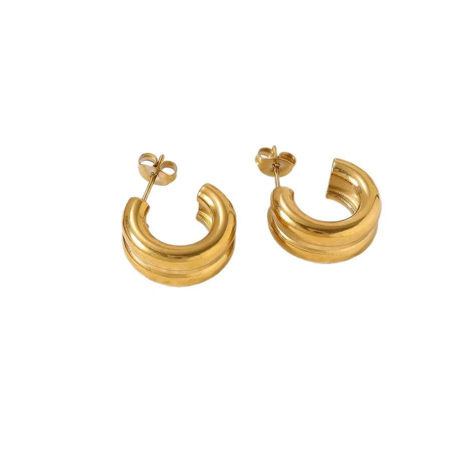 French Retro Stainless Steel Double Hoop Earrings - Colorfast & Versatile for Everyday Wear