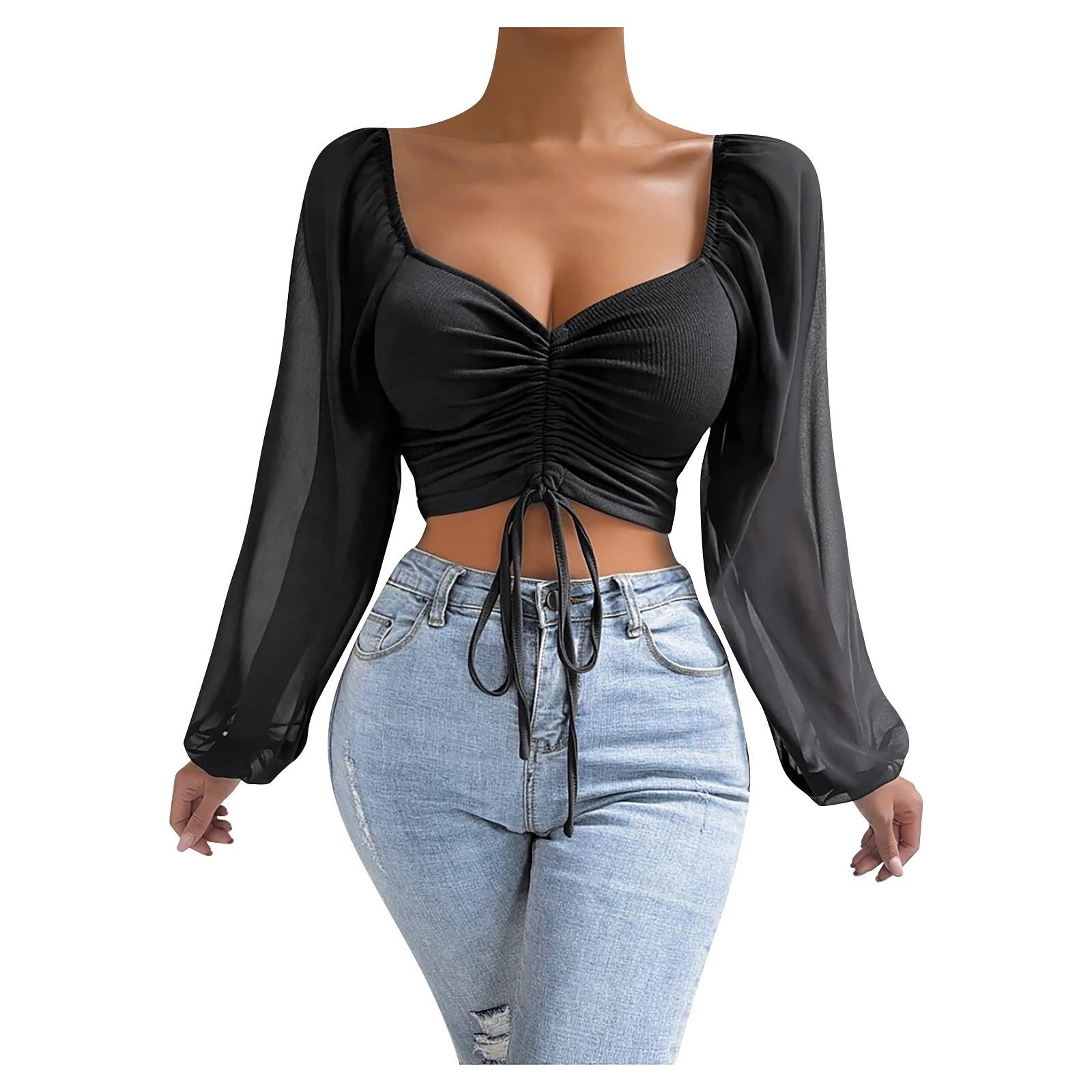 

Женский повседневный однотонный пуловер с квадратным вырезом, сетчатый сексуальный модный топ XXXL чёрный