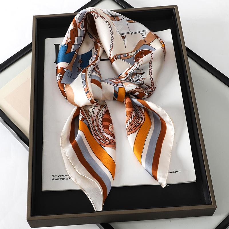 Luxusná značka Hodvábna štvorcová šatka Dámska Mačka Krk Vlasová gumička Páska Plážová Hidžáb Šatka Hlava Čelenky Bandana Dámsky Foulard 70cm