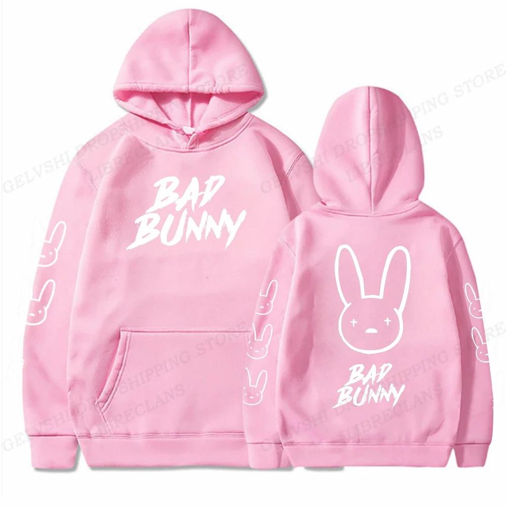 Mikiny s kapucí s králičím potiskem Bad Bunny pro muže a ženy, streetwear, hip hop, mikina s kapucí, svetry, unisex tepláková souprava