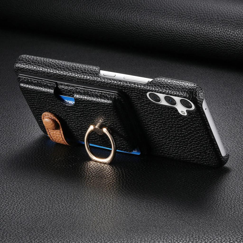 Ring Holder Leather Wallet Case for Samsung Galaxy S24 Ultra S25 Plus S23 FE S22 A06 A16 A36 A56 A15 A35 A55 Card Solt Cover