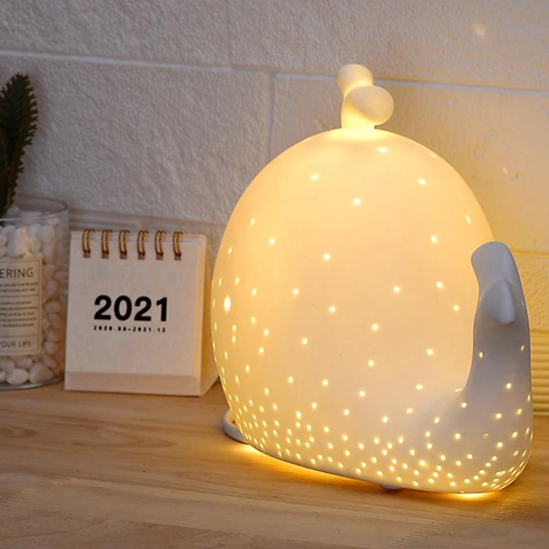 Creative Ceramic Beautiful Whale LED Table Lamp Nordic Bedroom Themed Room Lamp Kids Gift Cartoon Table Warm Table Decorative Lamp | LED Table Lamps