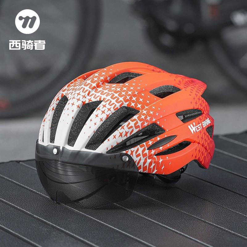 West Biking Cycling Helmet With Magnetic Goggle Taillight Mountain Road Bike