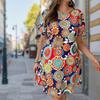 Moda Donna Elegante Stampa Retrò Estate Primavera Manica Corta Scollo a O Abiti Casual
