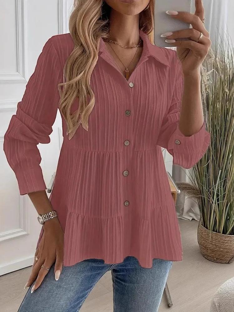Amazon's New Spring and Summer Women's Pure Color Fashionable and Comfortable All-matching Long-sleeved Shirt